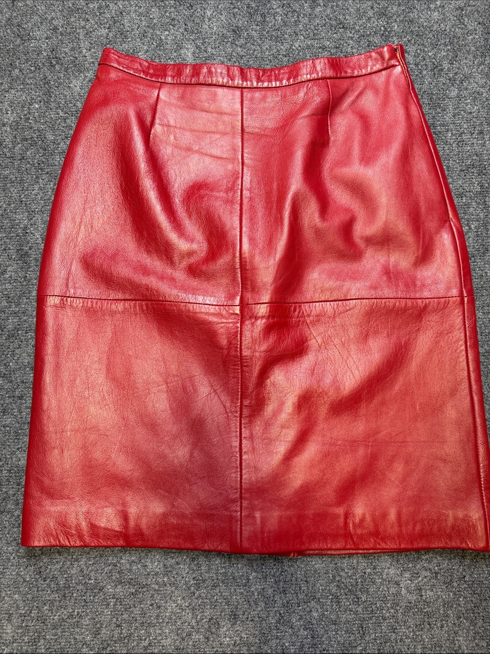 Excelled Red Leather Skirt Sz 12 Vintage Genuine Leather Midi Straight Skirt